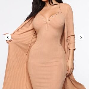 Fashion nova Elegant Tan Ribbed Knit Dress